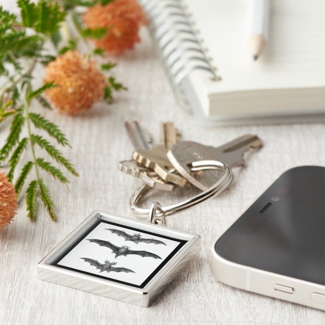 Bats Vintage Art Print Key Ring (Side)