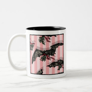 Bats with Mistletoe - Pop Goth Holiday Surreal Two-Tone Coffee Mug