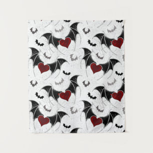 Bats with Red Hearts and smaller bat silhouettes Tapestry