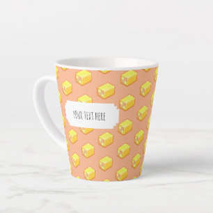 Battenberg Cake Pink & Yellow Pixel Art Pattern Latte Mug
