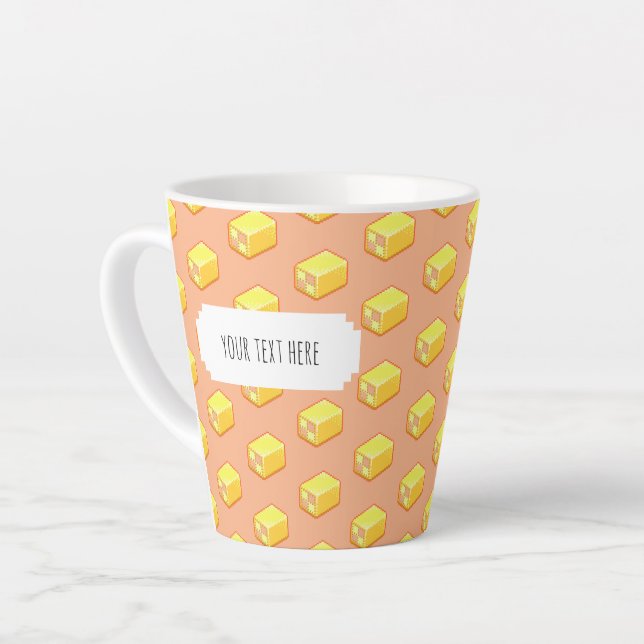 Battenberg Cake Pink & Yellow Pixel Art Pattern Latte Mug (Left Angle)