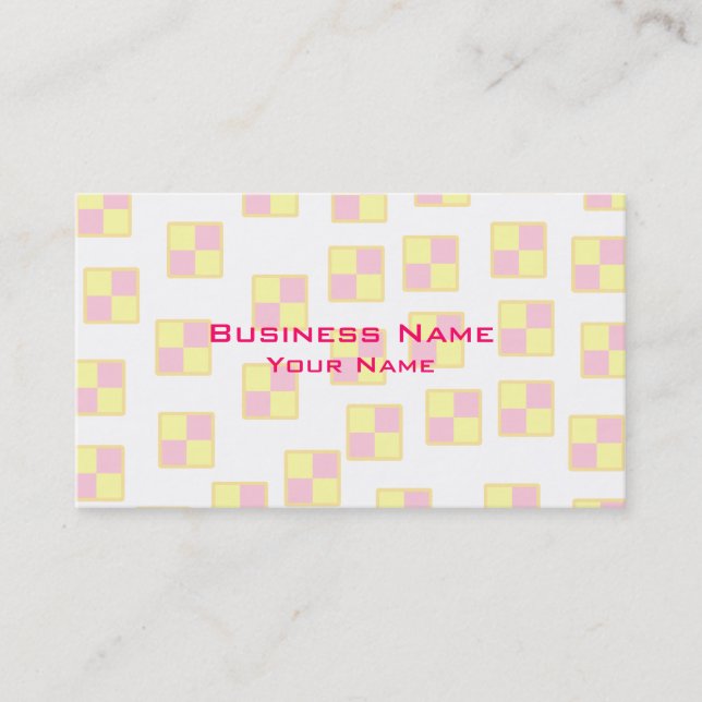 Battenburg Cake Pattern. Pink and Yellow. Business Card (Front)
