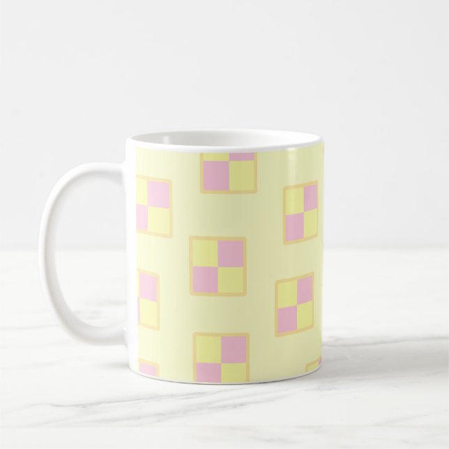 Battenburg Cake Pattern. Pink and Yellow. Coffee Mug (Left)