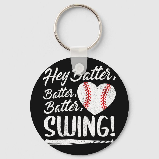 Batter Swing Baseball Heart Mum Cute Women's Mothe Key Ring (Front)