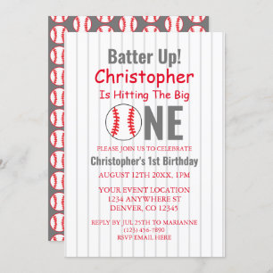 Batter Up! Baseball 1st Birthday Invitation