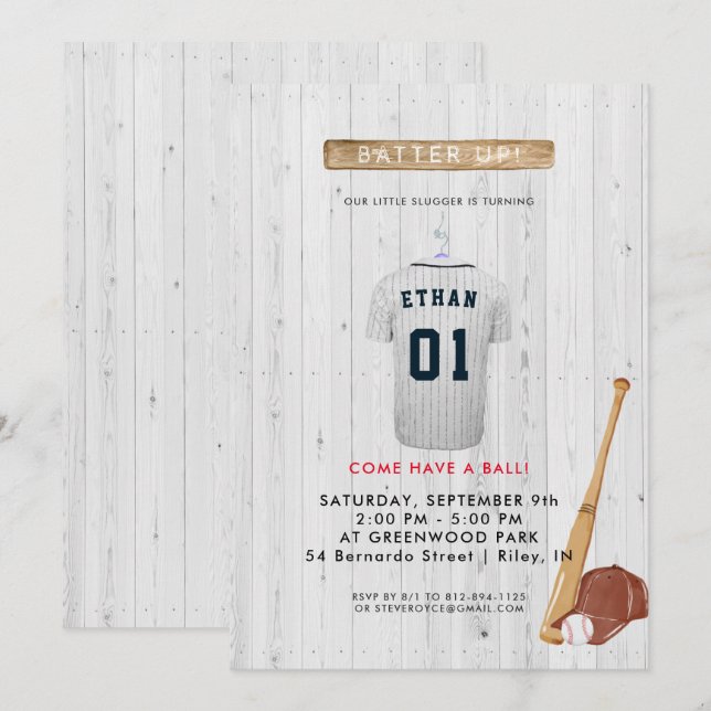 Batter Up Baseball Birthday Invitation (Front/Back)