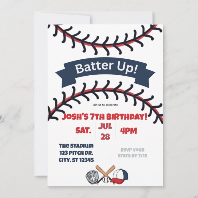 Batter Up baseball birthday Invitation (Front)