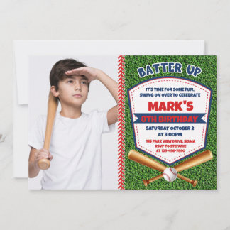 Batter Up Baseball Boy Birthday Photo Invitation