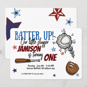 BATTER UP Baseball Little Slugger Birthday Invitation