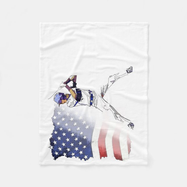 Batter Up! - Baseball Player and  US Flag Fleece Blanket (Front)