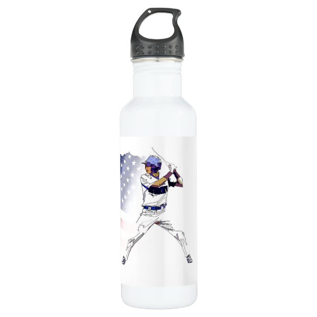 Batter Up! - Baseball Player and USA Flag  710 Ml Water Bottle (Front)