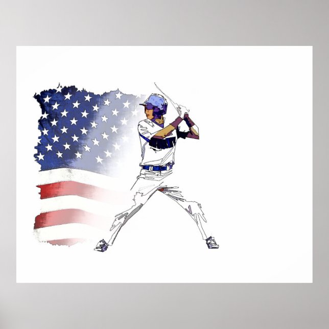 Batter Up! - Baseball Player and USA Flag  Poster (Front)