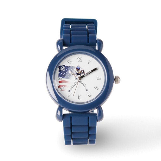 Batter Up! - Baseball Player and USA Flag Watch (Front)