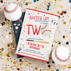 Batter Up Baseball Red Little Rookie 2nd Birthday Invitation