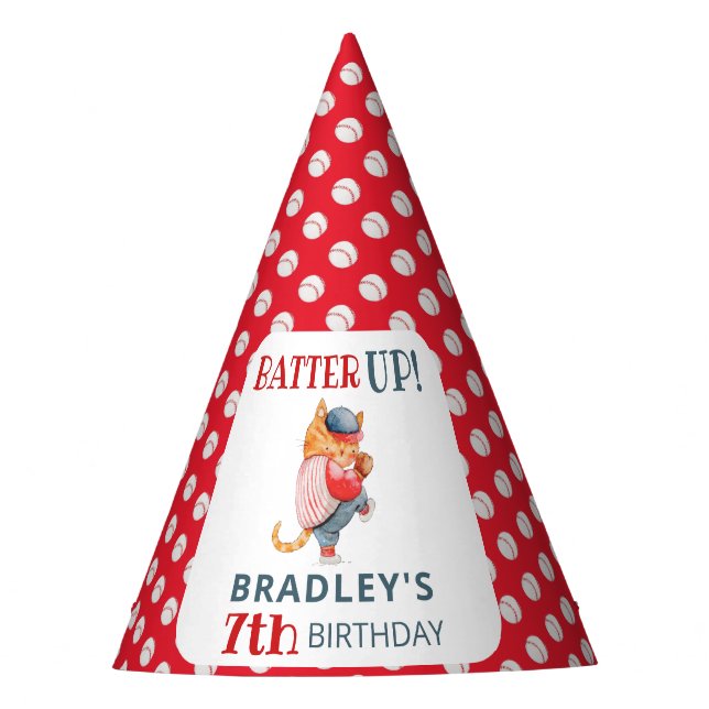Batter Up! Baseball Sports Boys Birthday Party  Party Hat (Front)