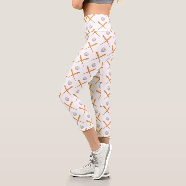 Batter Up Baseball Sports Pattern Capri Leggings (Left)