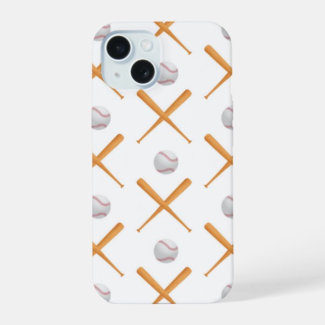 Batter Up Baseball Sports Pattern iPhone 15 Case (Back)