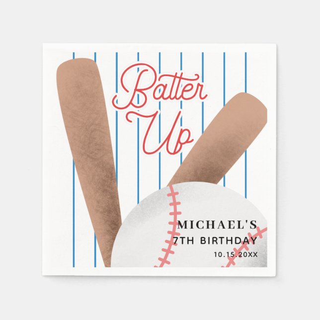 Batter Up Baseball Theme Birthday Party Napkin (Front)