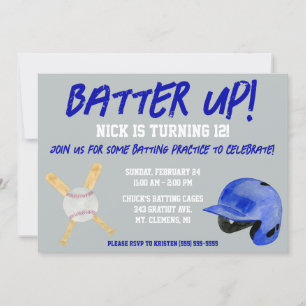 Batter Up!  Baseball Themed Birthday Party Invitation