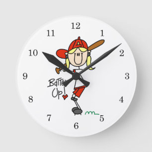 Batter Up Girls Baseball T-shirts and Gifts Round Clock