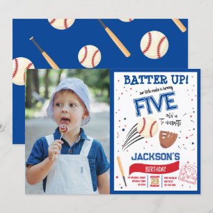 Batter Up Little Rookie Baseball Photo Birthday Invitation