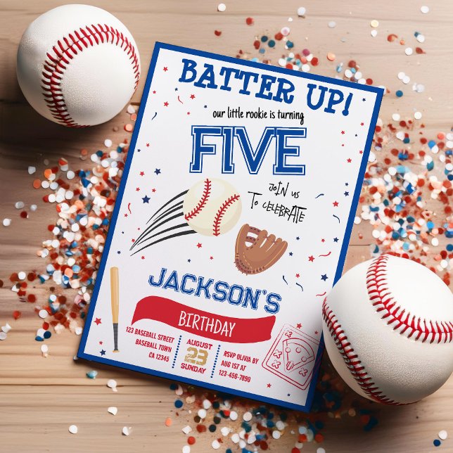 Batter Up Little Rookie Cute Baseball Birthday Invitation (Creator Uploaded)