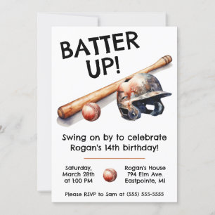 Batter Up!  Swing on By! Baseball Birthday Party Invitation