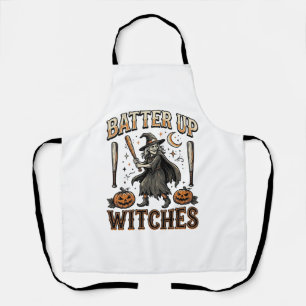 Batter Up Witches Vintage Halloween Baseball Desig Apron