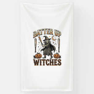 Batter Up Witches Vintage Halloween Baseball Desig Banner
