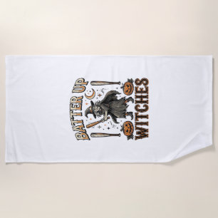 Batter Up Witches Vintage Halloween Baseball Desig Beach Towel