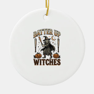 Batter Up Witches Vintage Halloween Baseball Desig Ceramic Tree Decoration