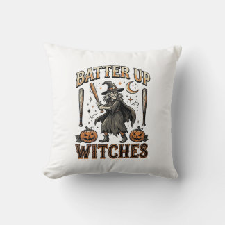 Batter Up Witches Vintage Halloween Baseball Desig Cushion