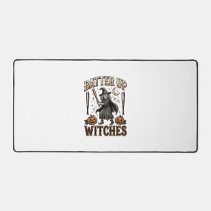 Batter Up Witches Vintage Halloween Baseball Desig Desk Mat