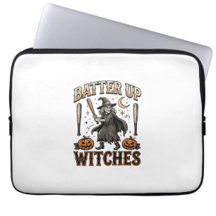 Batter Up Witches Vintage Halloween Baseball Desig Laptop Sleeve