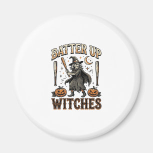 Batter Up Witches Vintage Halloween Baseball Desig Magnet