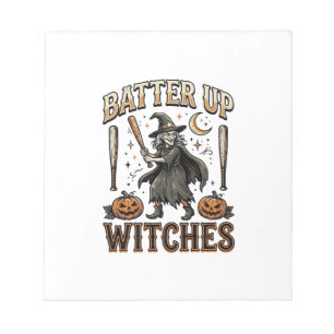 Batter Up Witches Vintage Halloween Baseball Desig Notepad