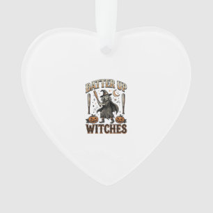 Batter Up Witches Vintage Halloween Baseball Desig Ornament