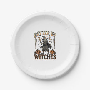 Batter Up Witches Vintage Halloween Baseball Desig Paper Plate