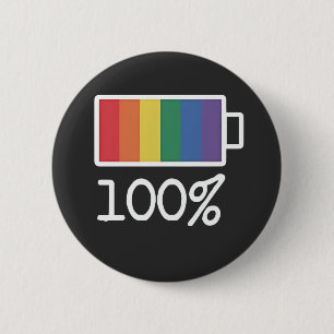 Battery 100% Gay Funny LGBT Pride Month Equality 6 Cm Round Badge