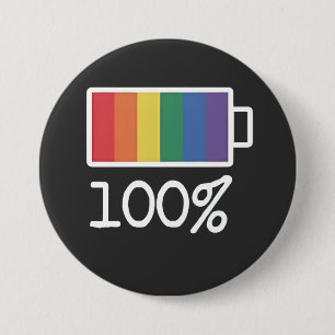 Battery 100% Gay Funny LGBT Pride Month Equality 7.5 Cm Round Badge