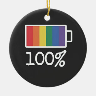 Battery 100% Gay Funny LGBT Pride Month Equality Ceramic Tree Decoration