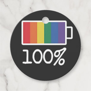 Battery 100% Gay Funny LGBT Pride Month Equality Favour Tags
