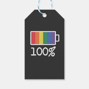 Battery 100% Gay Funny LGBT Pride Month Equality Gift Tags