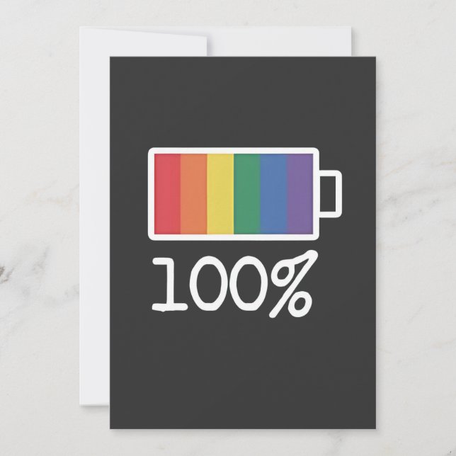 Battery 100% Gay Funny LGBT Pride Month Equality  Holiday Card (Front)