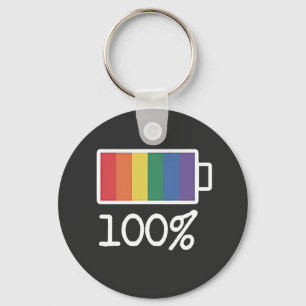 Battery 100% Gay Funny LGBT Pride Month Equality Key Ring