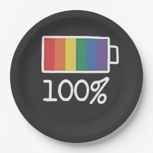 Battery 100% Gay Funny LGBT Pride Month Equality Paper Plate