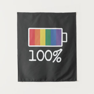 Battery 100% Gay Funny LGBT Pride Month Equality Tapestry