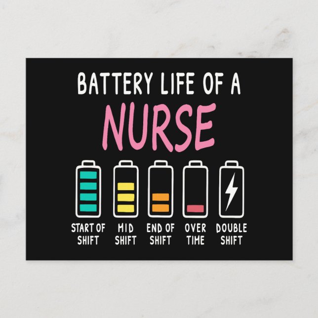 Battery life of a nurse humor chart postcard (Front)