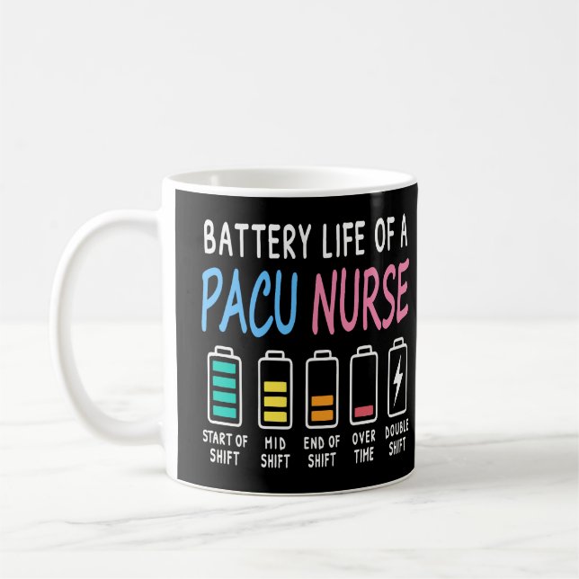 Battery life of a PACU nurse levels humor Coffee Mug (Left)