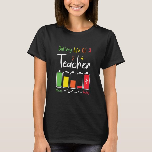 Battery Life Of A Teacher From Monday To Friday T-Shirt (Front)